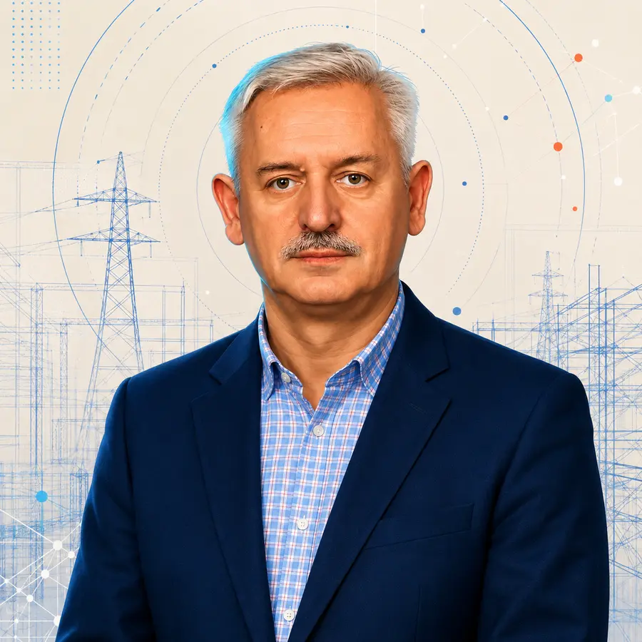 Portret dr. Andrzeja Węgrzyna, autora książki, na tle motywu systemu TechnoRepubliki.